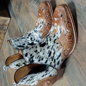 Hand-Tooled Leather Genuine Hide Women Bootie Boot Boho Western Shoe